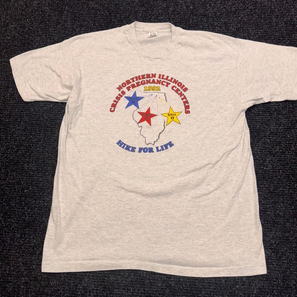 Vintage 1992 Fruit of the Loom Hike for Life Illinois T-Shirt XXL Grey Heather